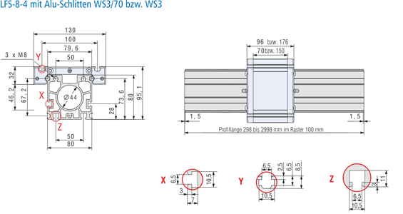 Dimensional drawing WS 3/70 or WS 3